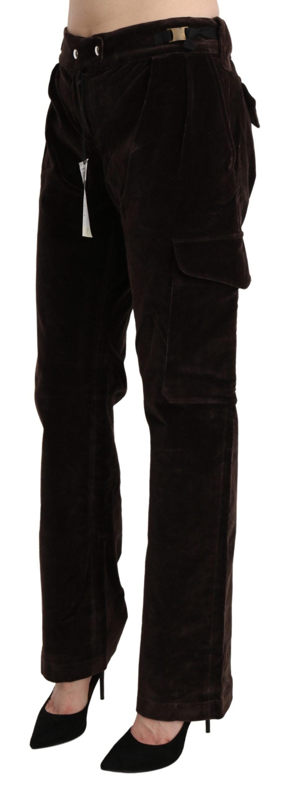 Ermanno Scervino Brown High Waist Cargo Straight Cotton Pants