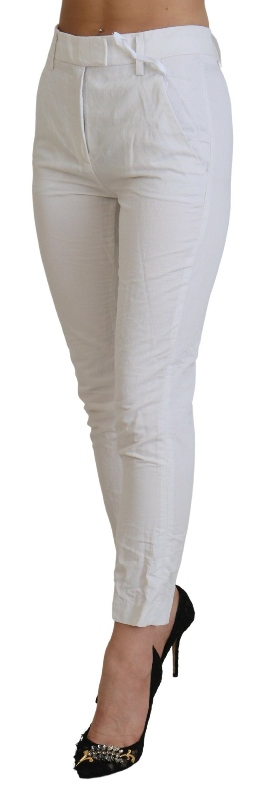 Dondup White High Waist Tapered Women Pants