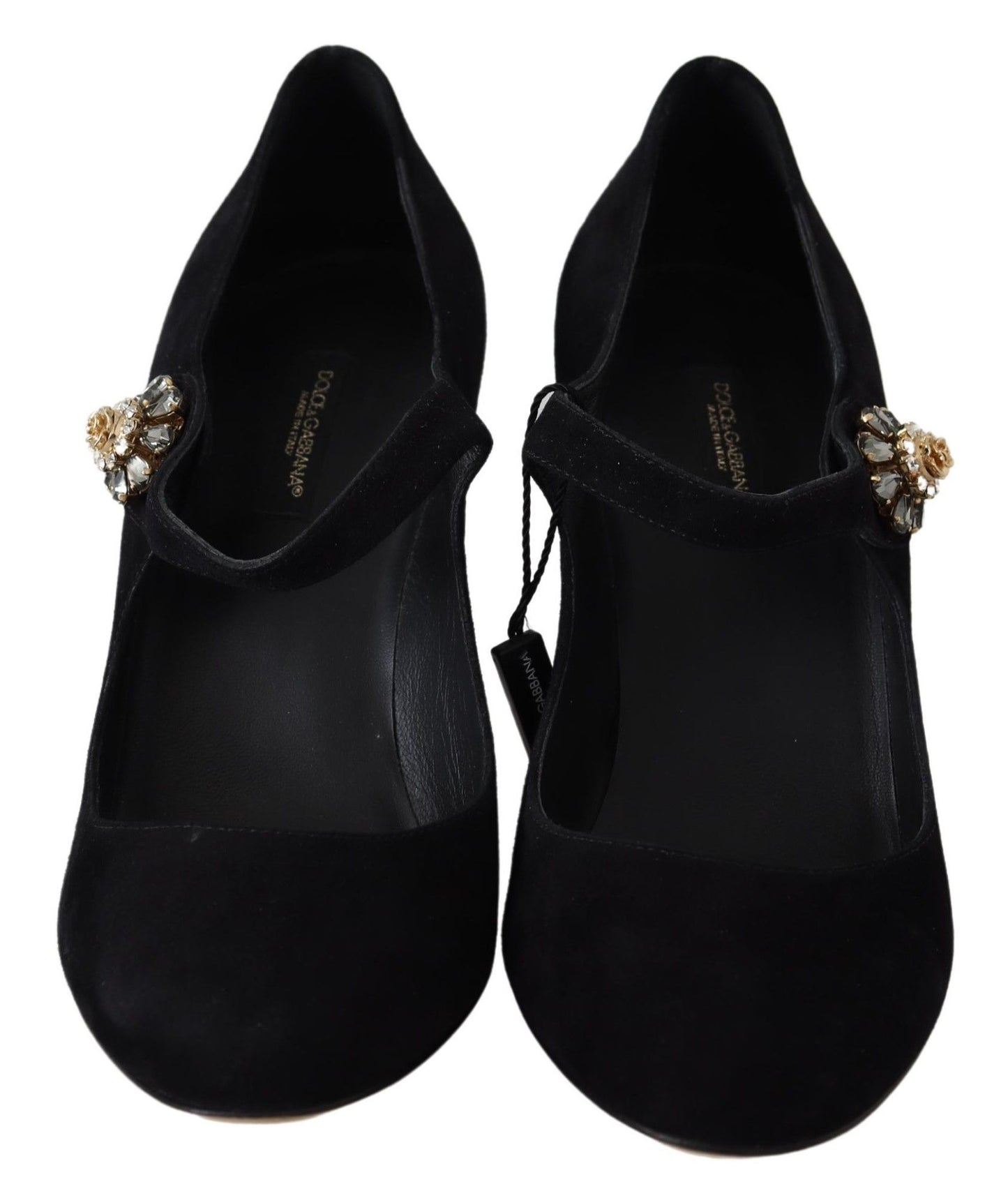 Dolce & Gabbana Black Suede Crystal Heels Mary Jane Shoes