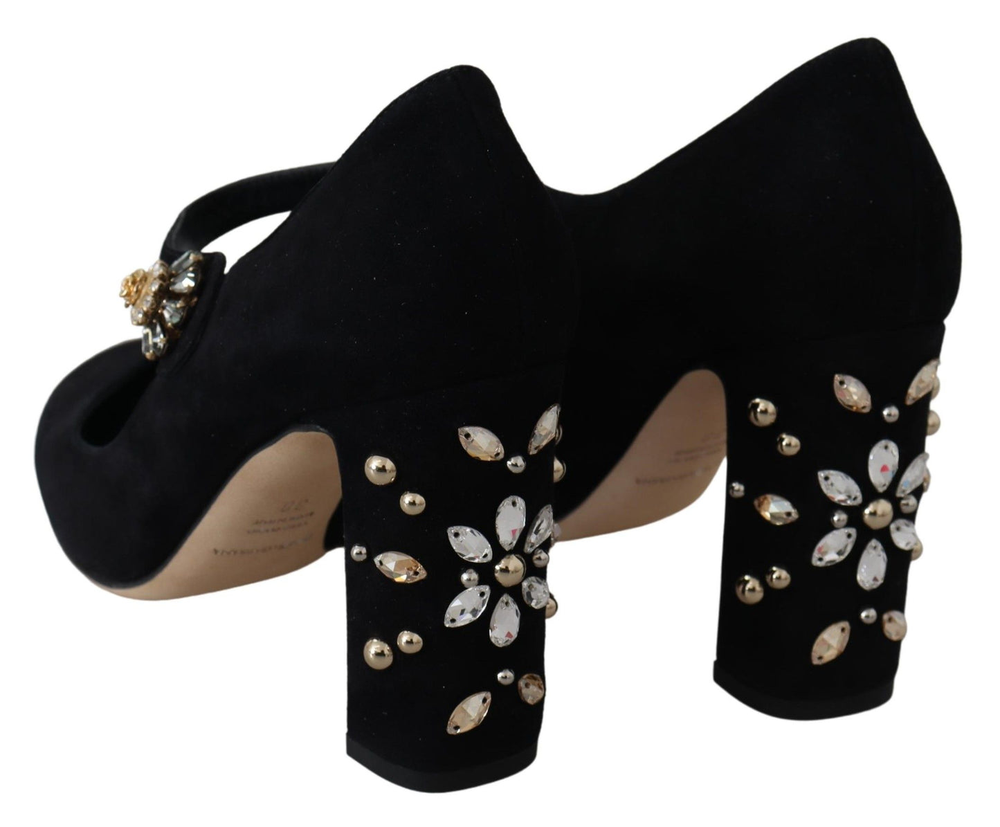 Dolce & Gabbana Black Suede Crystal Heels Mary Jane Shoes