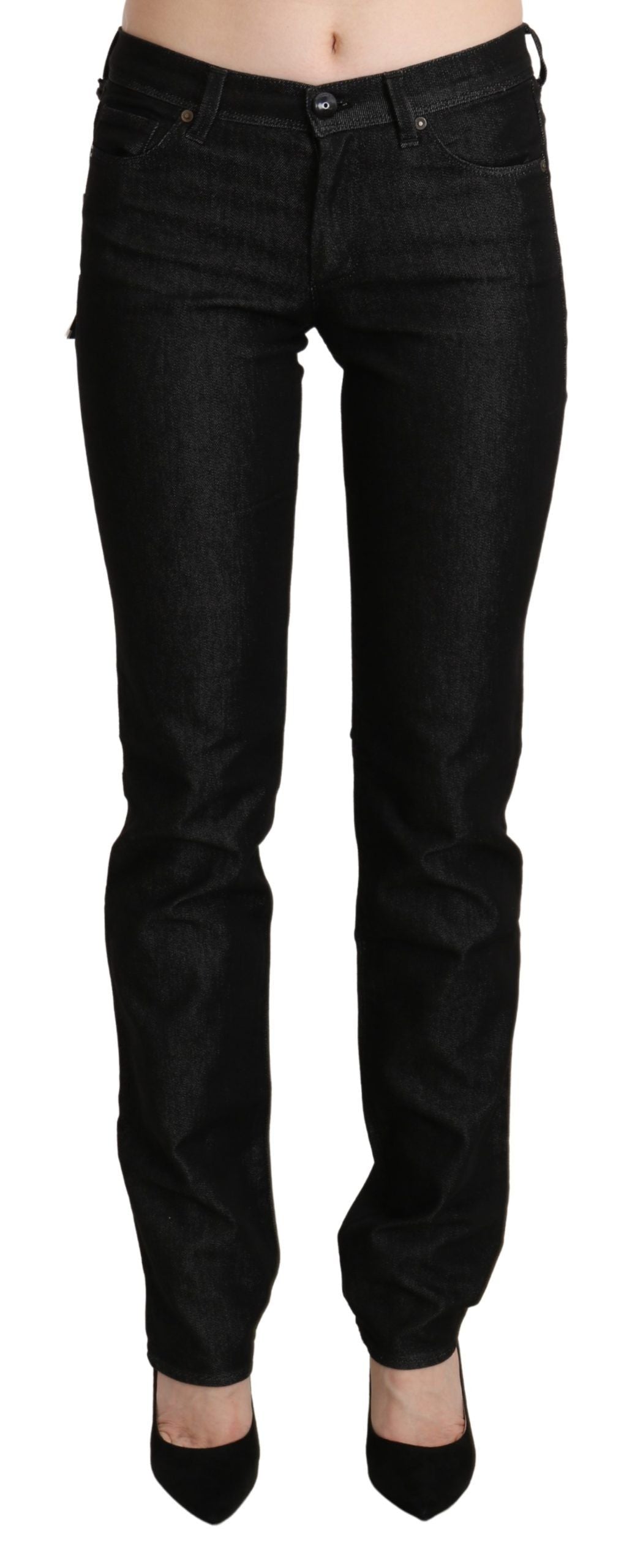 Ermanno Scervino Black Mid Waist Skinny Slim Denim Trouser