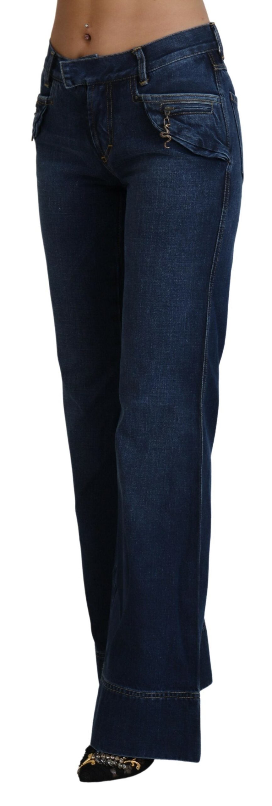 Just Cavalli Blue Low Waist Flared Leg Cotton Denim Jeans