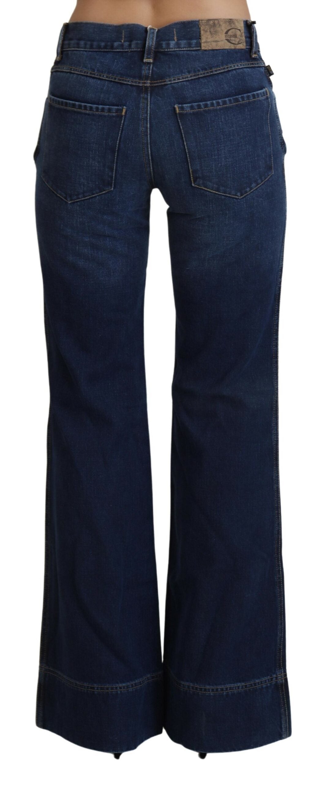 Just Cavalli Blue Low Waist Flared Leg Cotton Denim Jeans