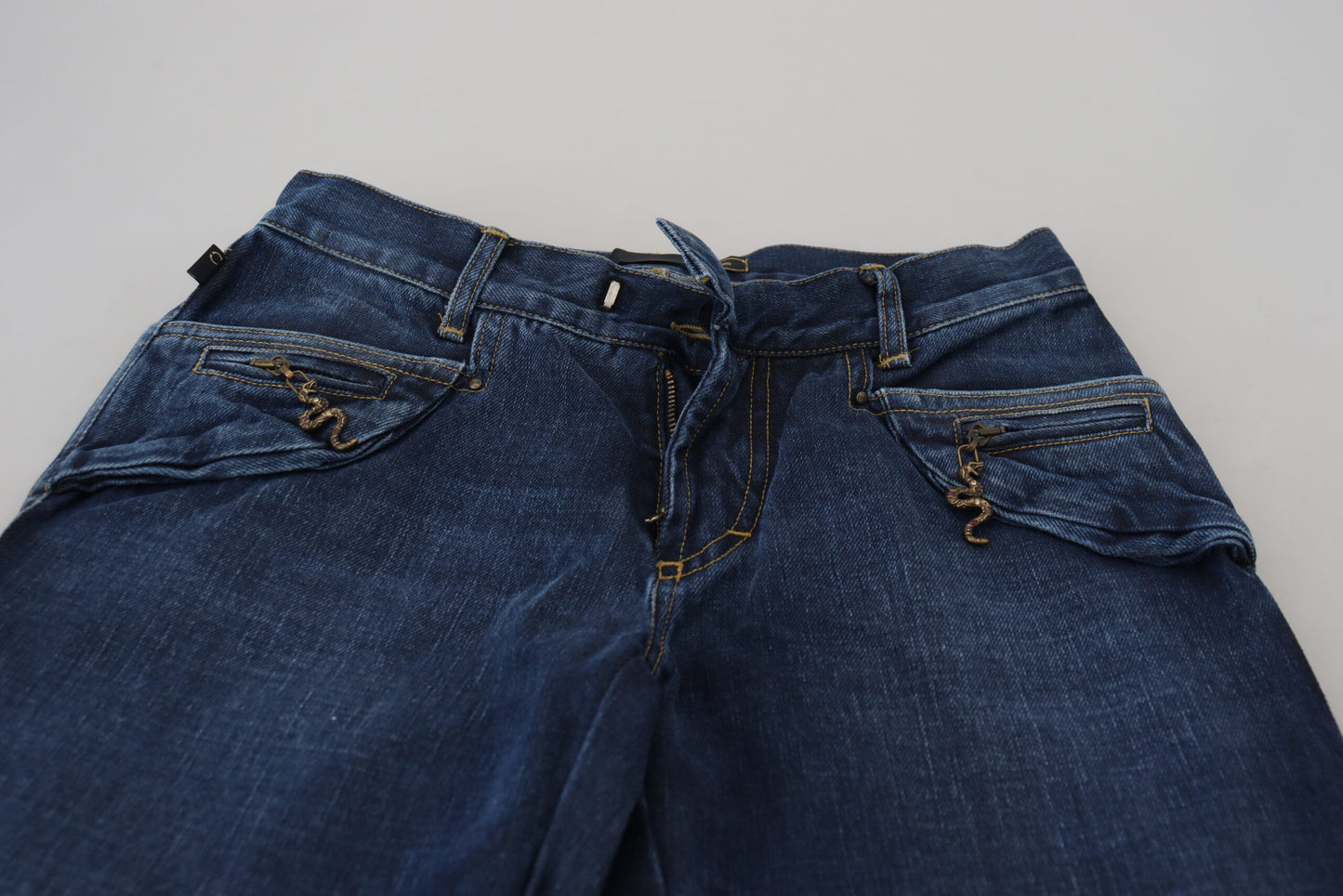 Just Cavalli Blue Low Waist Flared Leg Cotton Denim Jeans