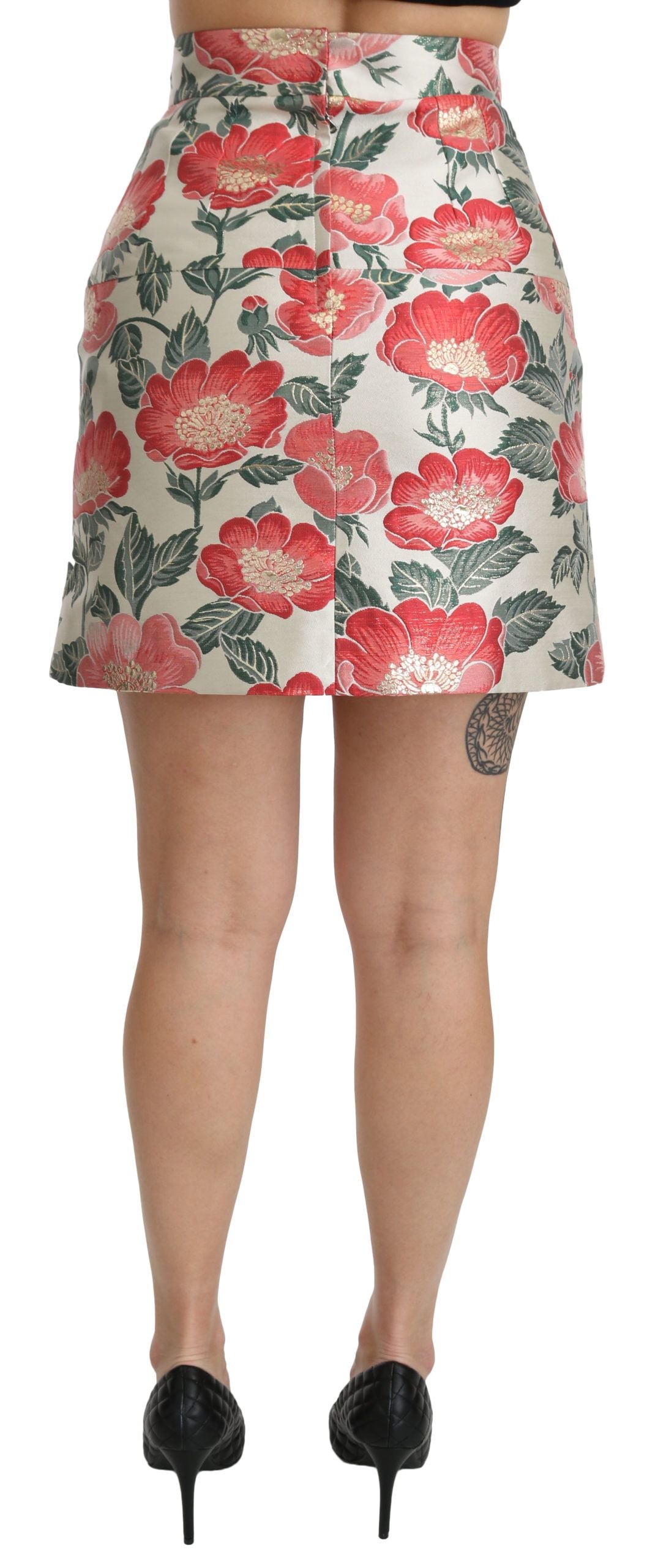 Dolce & Gabbana White Green Red Floral High Waist Mini Skirt