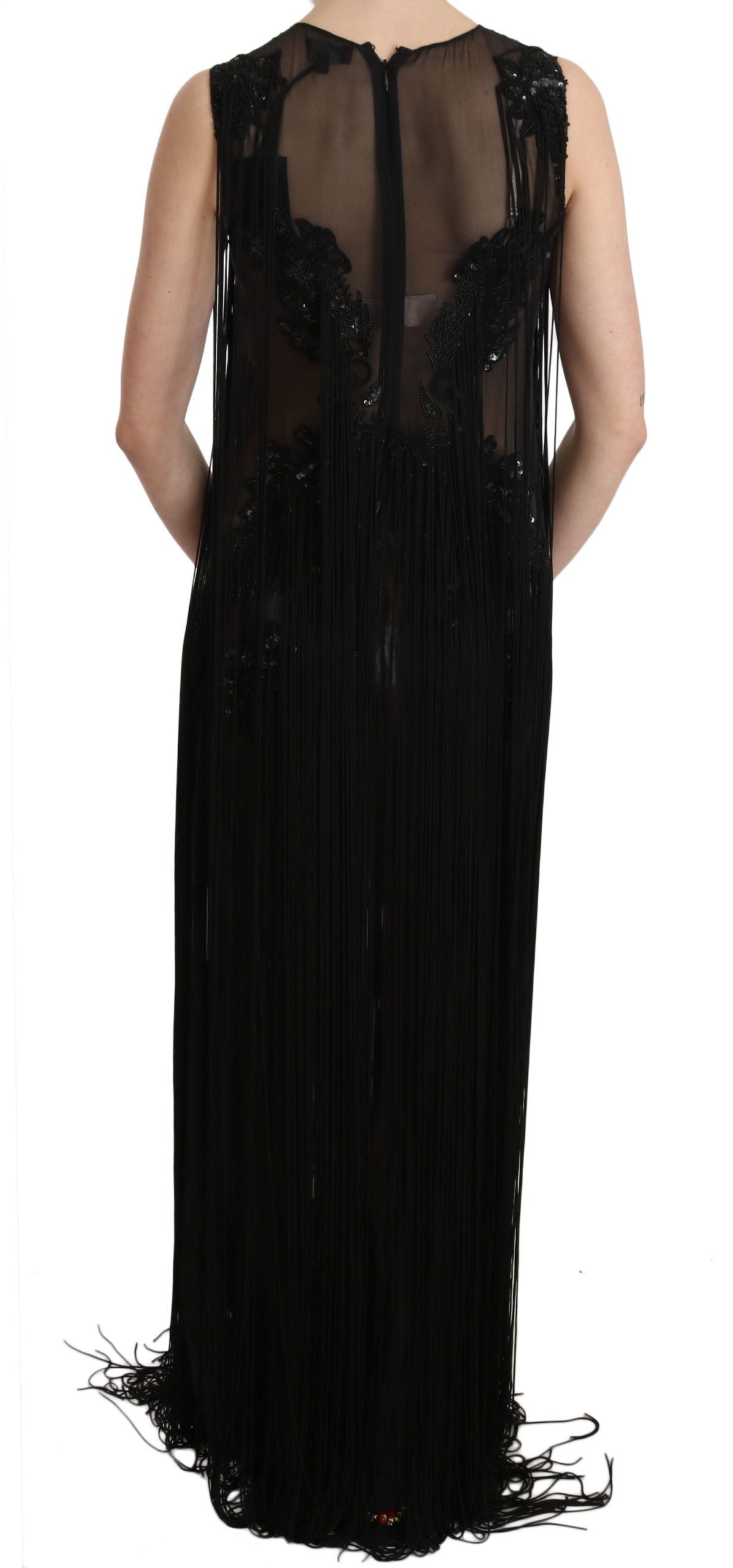 John Richmond Black Silk Beaded Sequined Sheer Dress