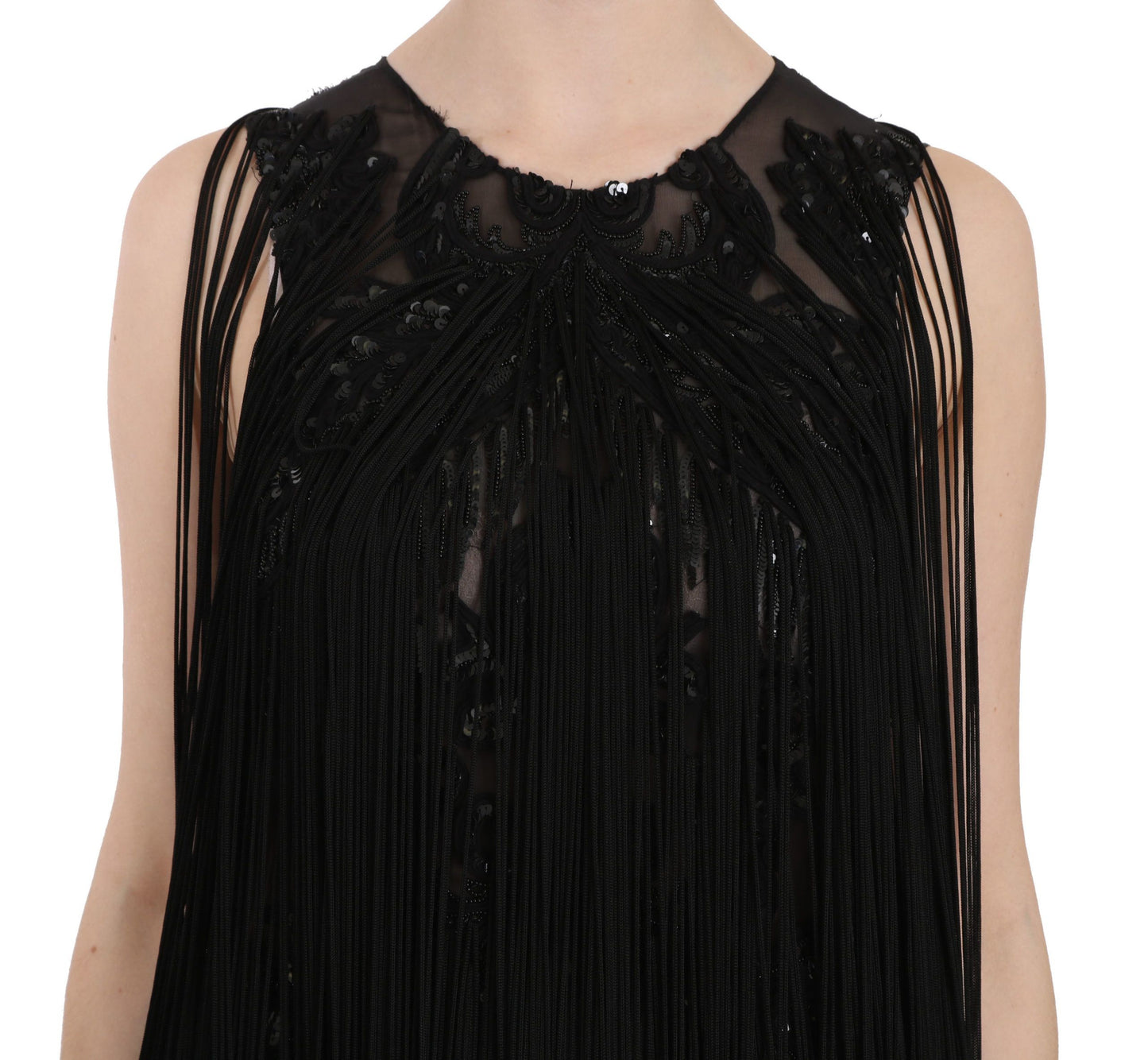 John Richmond Black Silk Beaded Sequined Sheer Dress