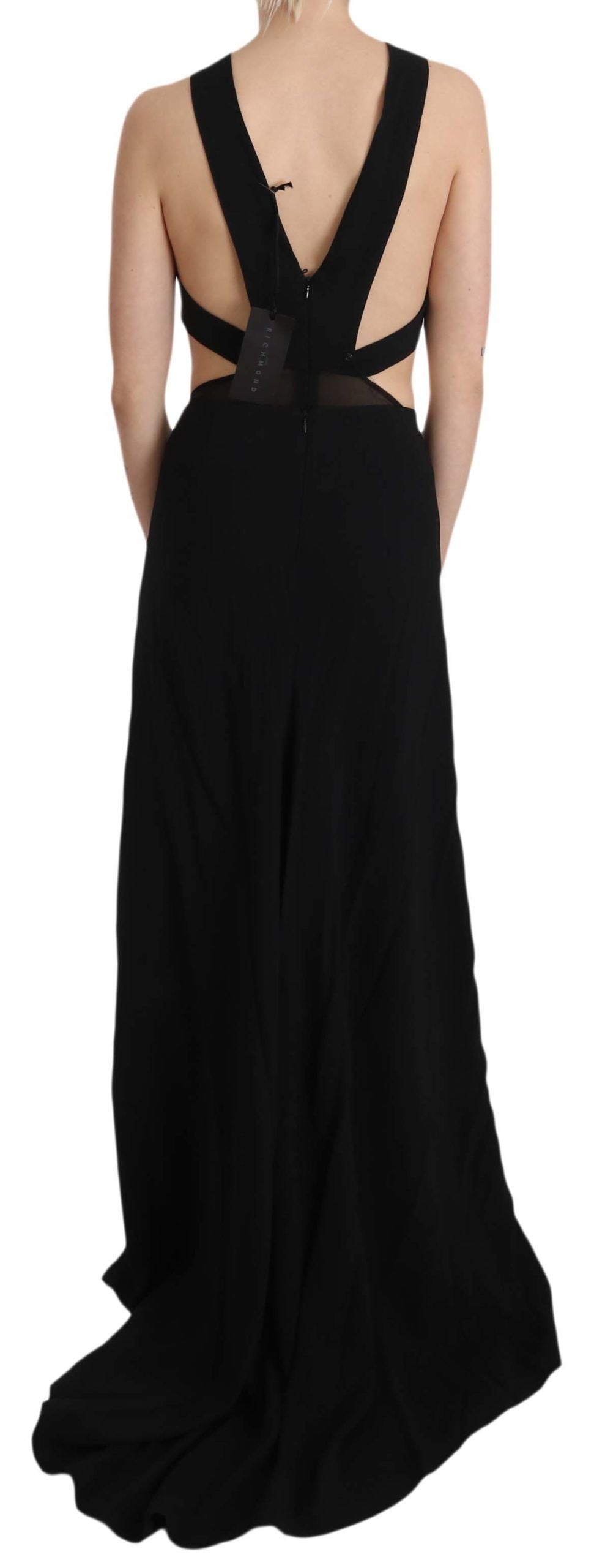 John Richmond Black Crystal Leather Gown Flare Dress