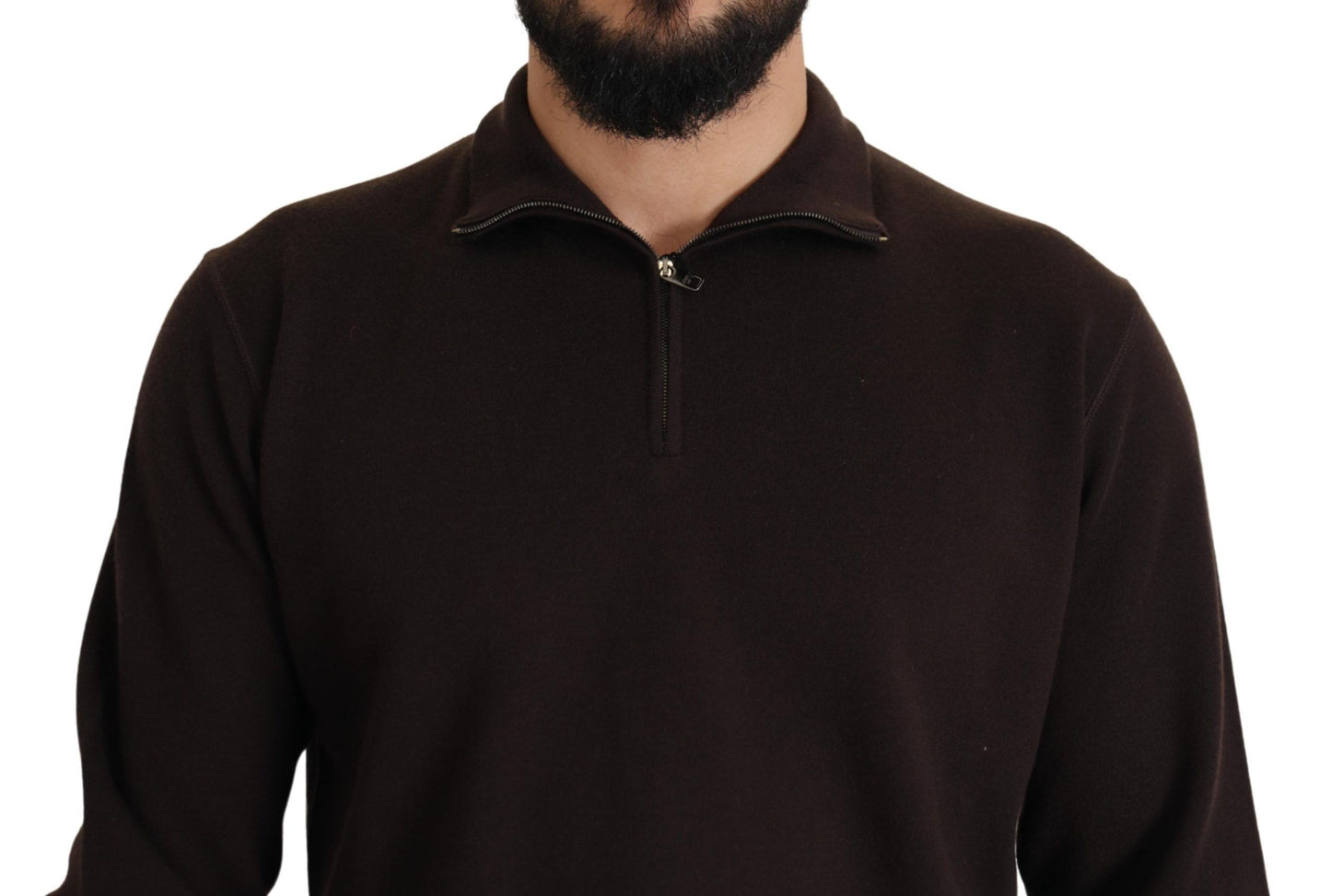 Dolce & Gabbana Brown Cashmere Collared Pullover Sweater