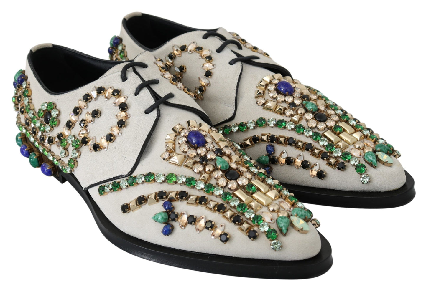 Dolce & Gabbana White Suede Crystal Dress Broque Shoes