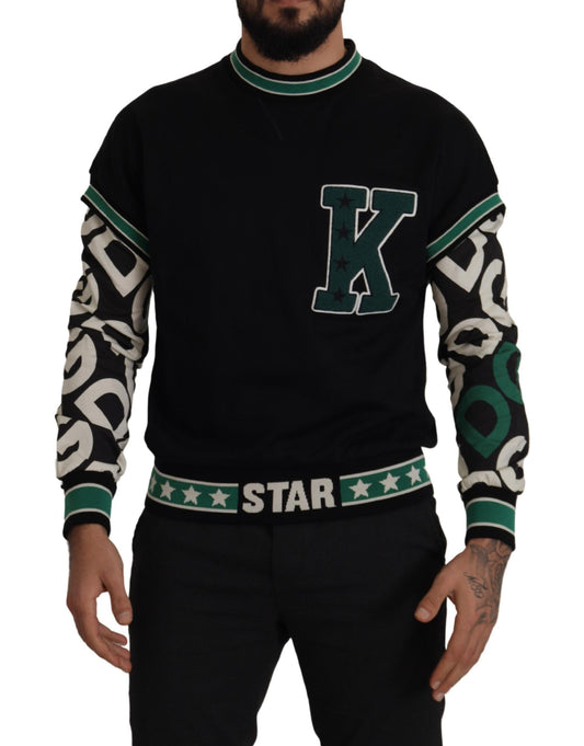 Dolce & Gabbana Black Green Cotton KING Star Crewneck Pullover Sweater