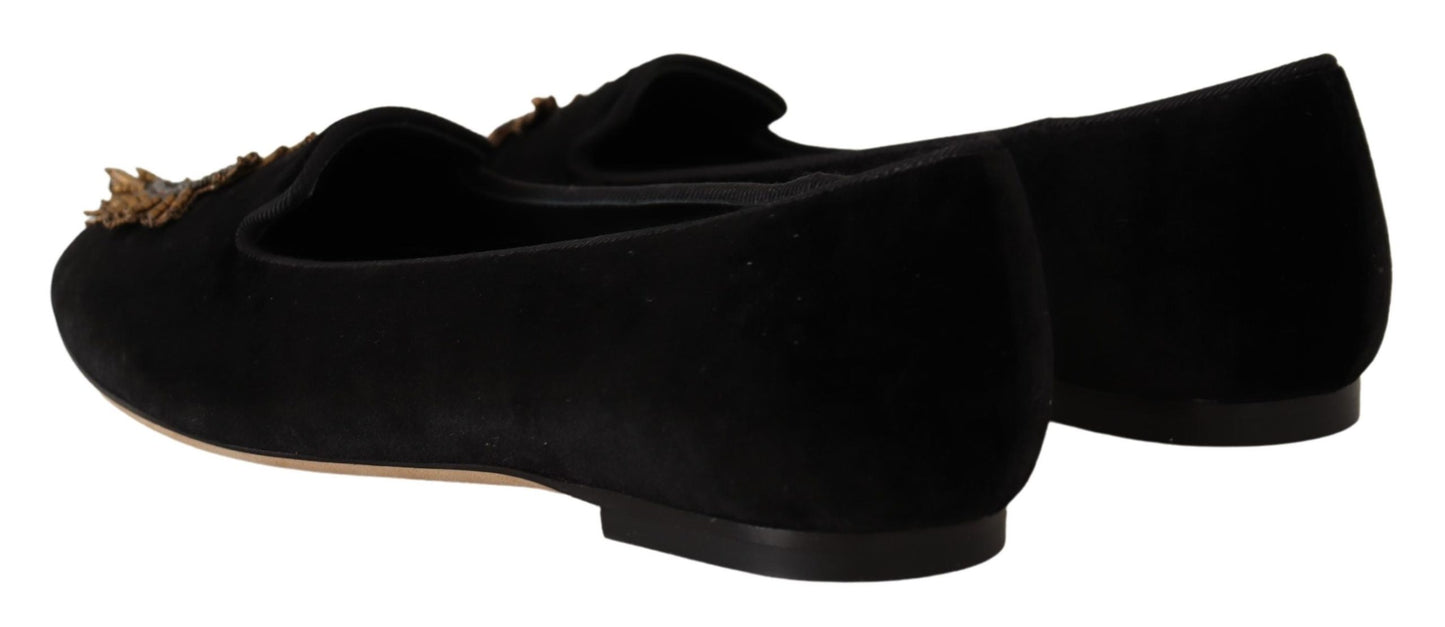 Dolce & Gabbana Black DG Sacred Heart Patch Slip On Flat Shoes