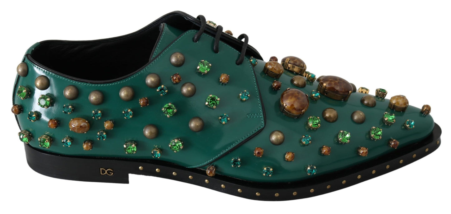 Dolce & Gabbana Green Leather Crystal Dress Broque Shoes