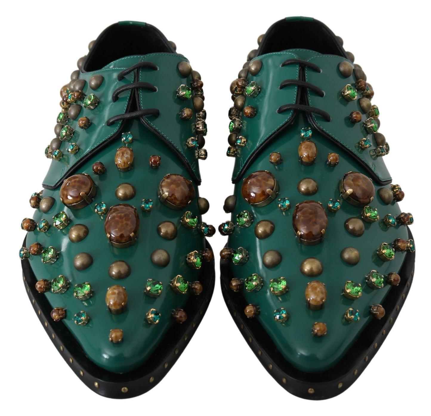 Dolce & Gabbana Green Leather Crystal Dress Broque Shoes