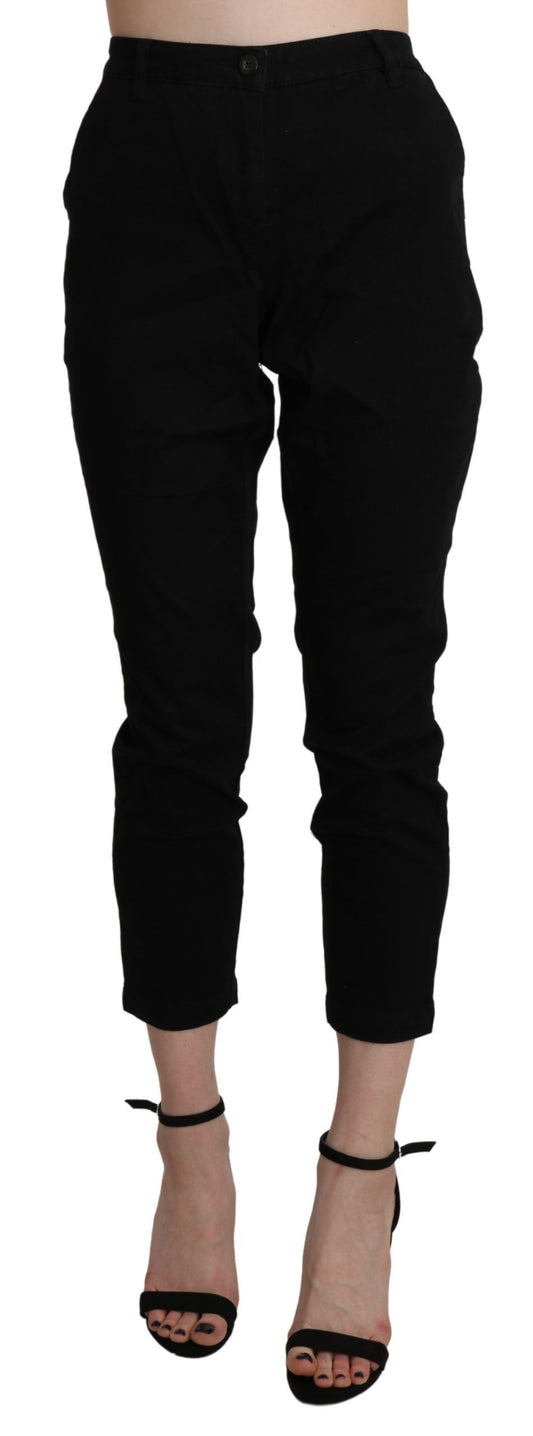 Acht Black High Waist Skinny Cropped Cotton Capri Pant