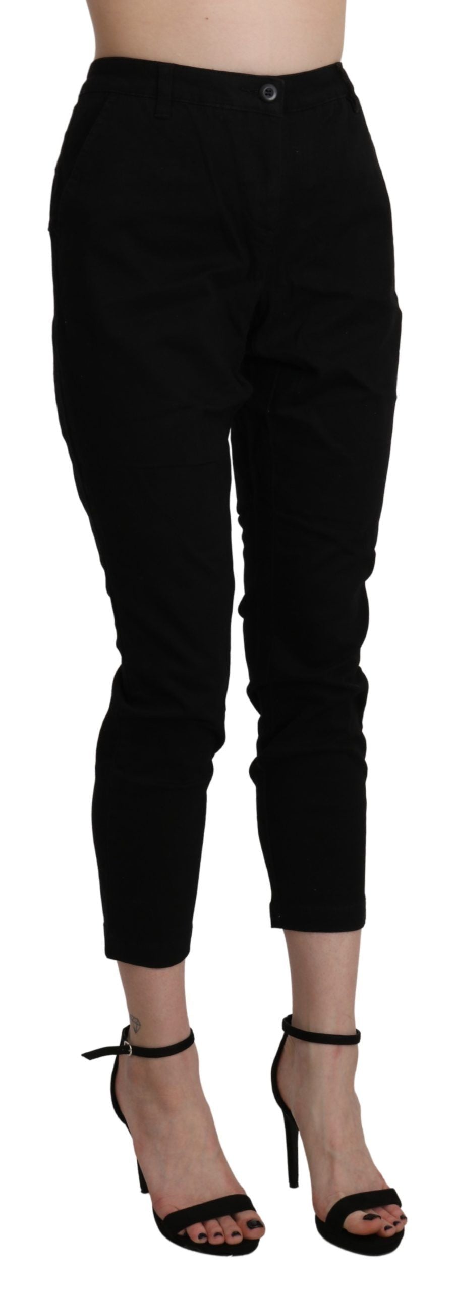 Acht Black High Waist Skinny Cropped Cotton Capri Pant