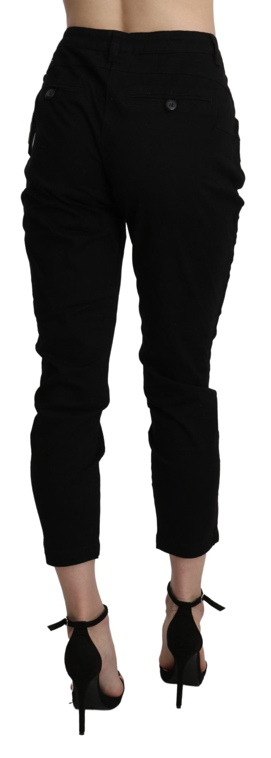 Acht Black High Waist Skinny Cropped Cotton Capri Pant