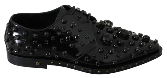 Dolce & Gabbana Black Leather Crystals Dress Broque Shoes