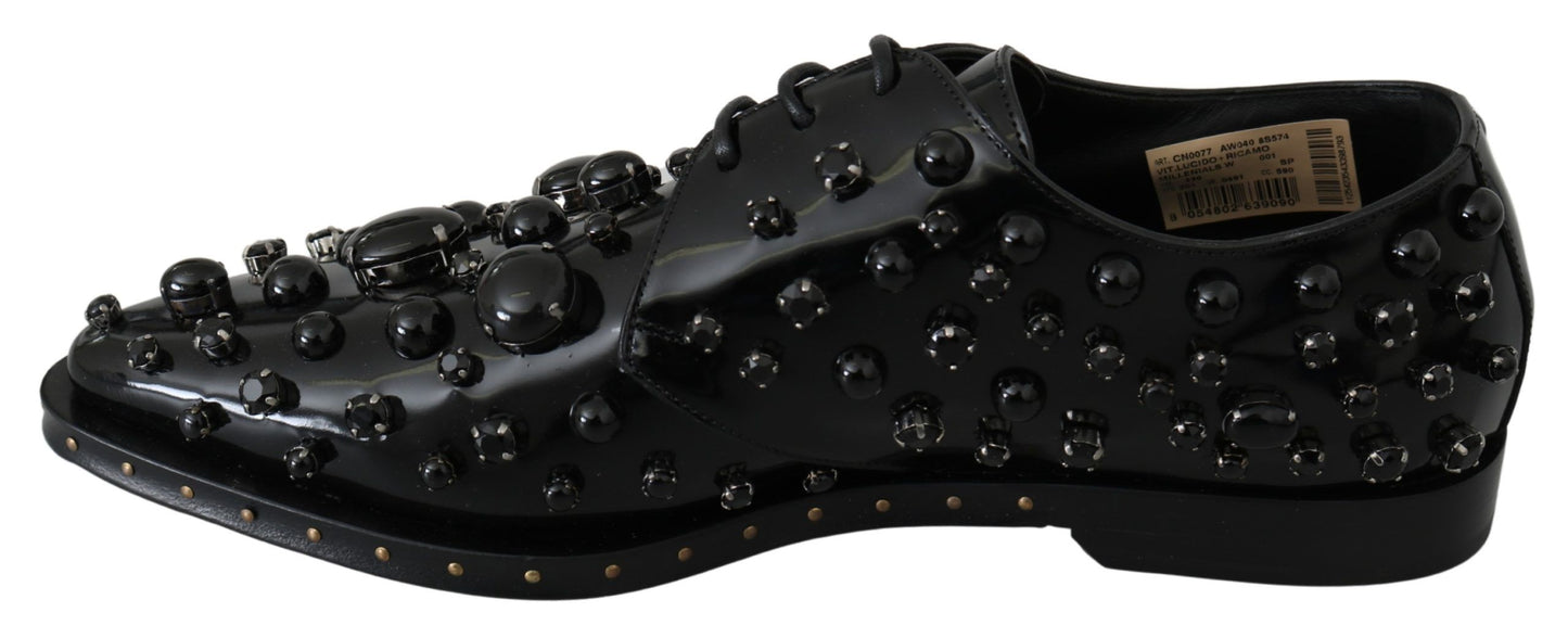 Dolce & Gabbana Black Leather Crystals Dress Broque Shoes