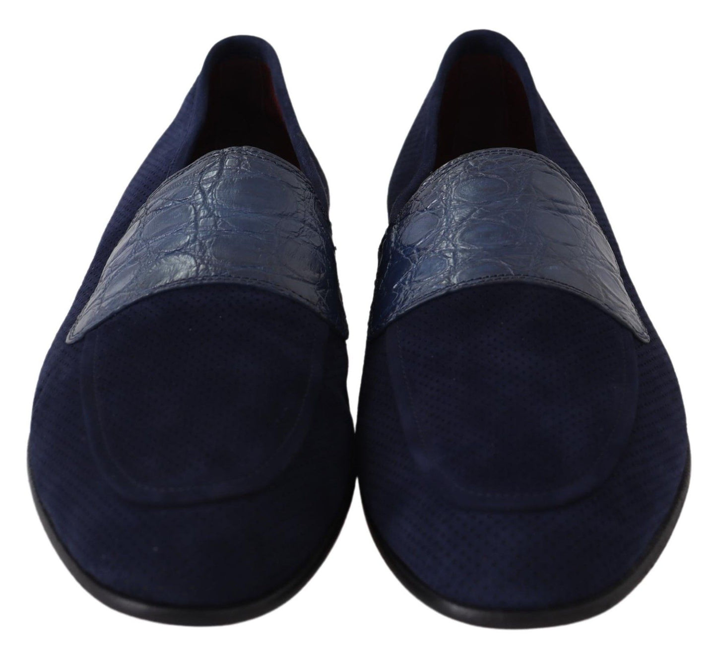 Dolce & Gabbana Blue Suede Caiman Loafers Slippers Shoes