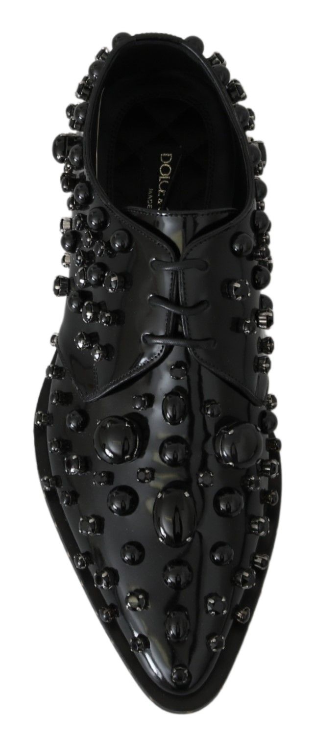 Dolce & Gabbana Black Leather Crystals Dress Broque Shoes