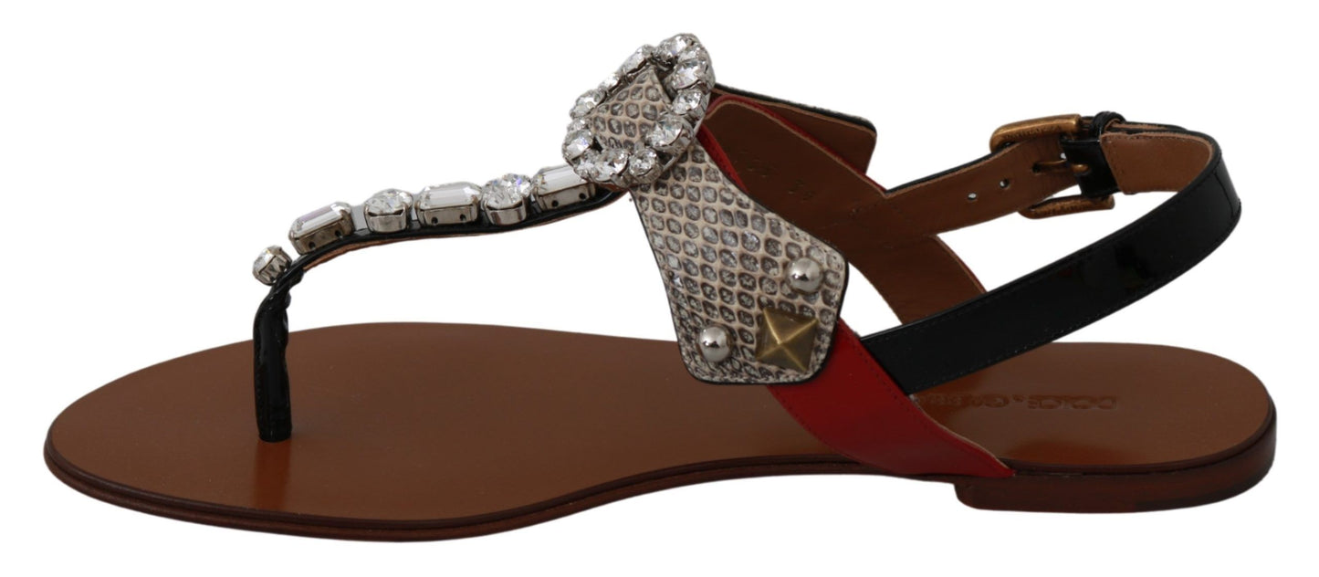 Dolce & Gabbana Leather Ayers Crystal Sandals Flip Flops Shoes