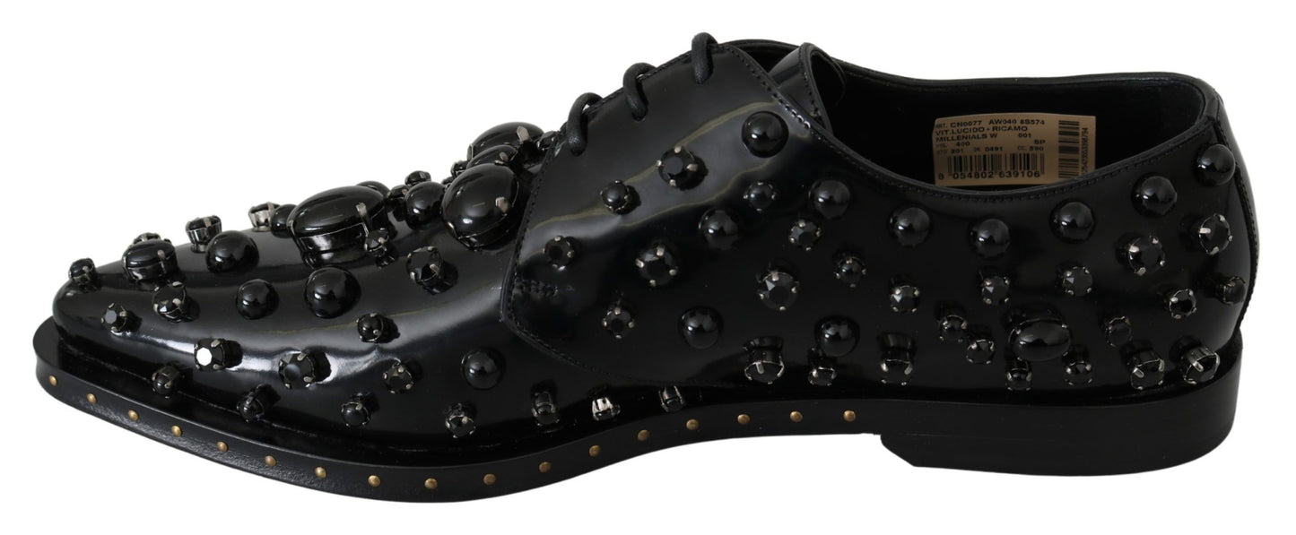 Dolce & Gabbana Black Leather Crystals Dress Broque Shoes