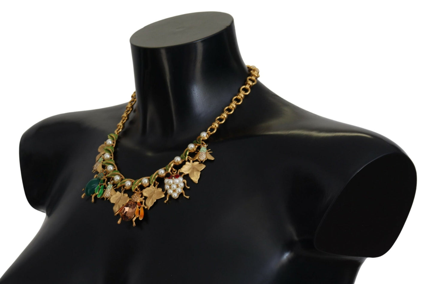 Dolce & Gabbana Gold Crystal Bug Charm Pendant Statement Necklace