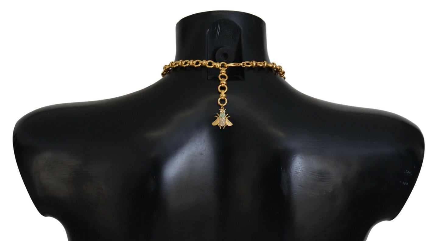 Dolce & Gabbana Gold Crystal Bug Charm Pendant Statement Necklace