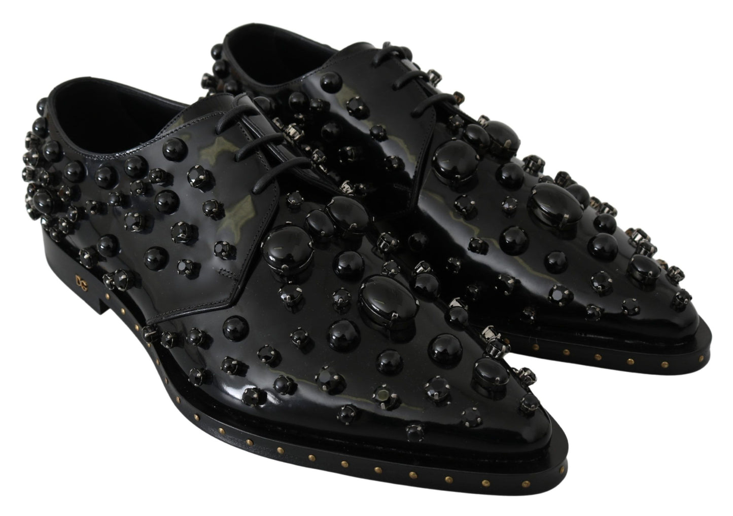 Dolce & Gabbana Black Leather Crystals Dress Broque Shoes