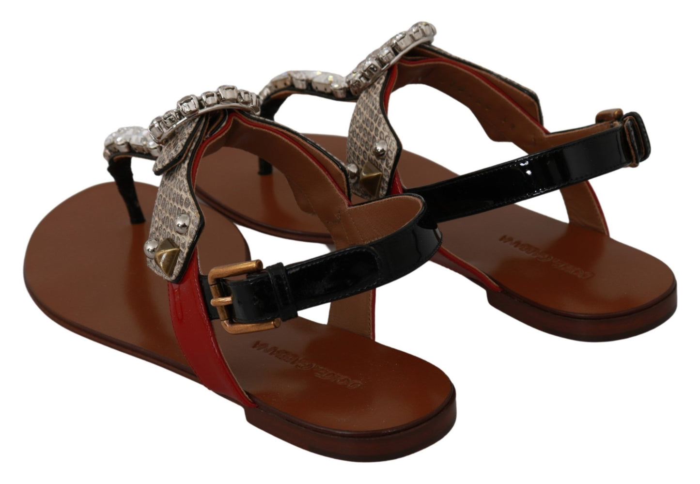 Dolce & Gabbana Leather Ayers Crystal Sandals Flip Flops Shoes