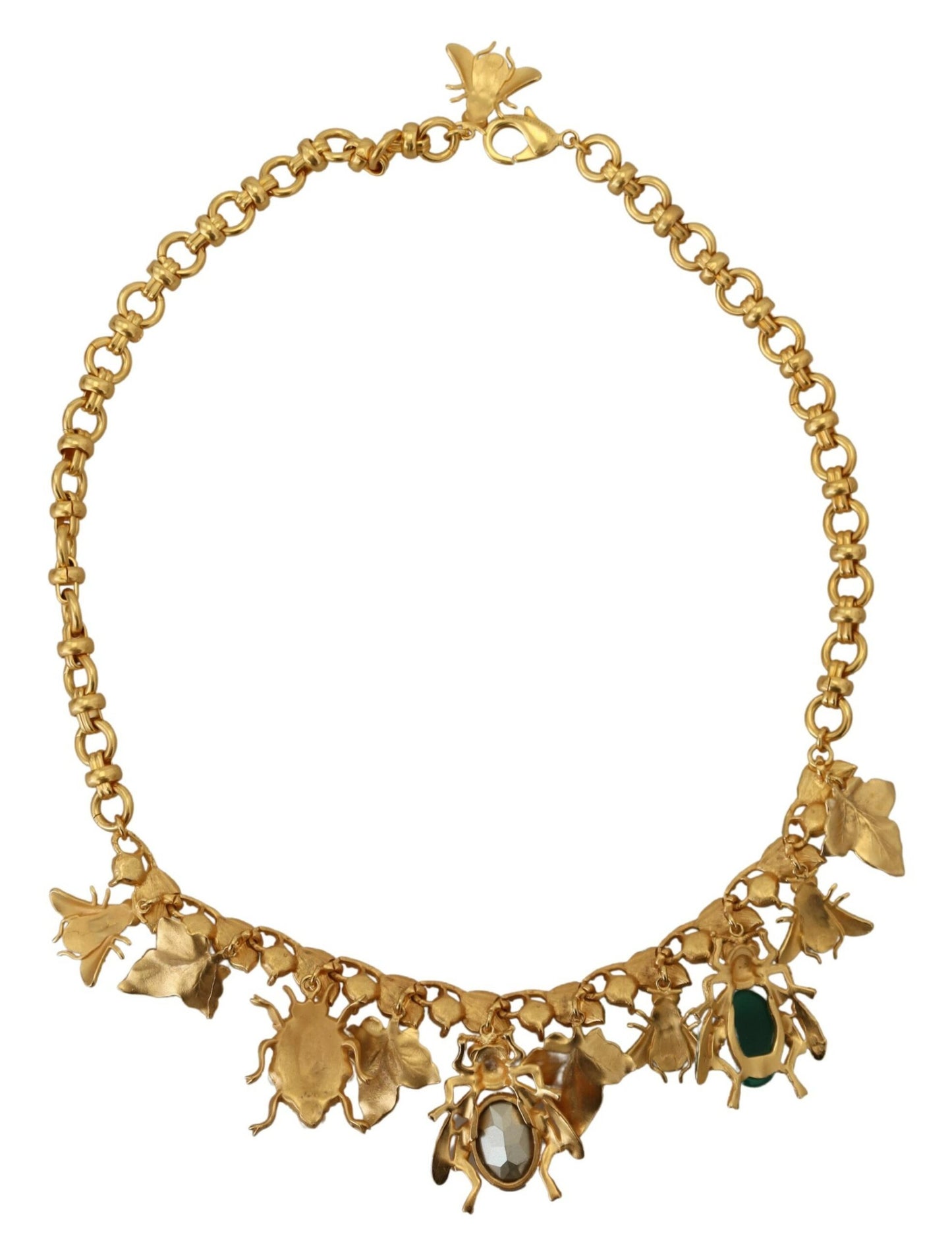 Dolce & Gabbana Gold Crystal Bug Charm Pendant Statement Necklace