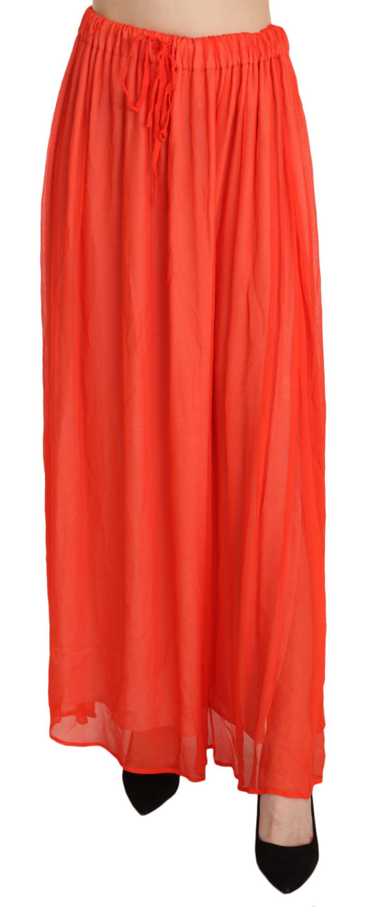 Jucca Orange Crepe Pleated Trapeze Viscose Maxi Skirt