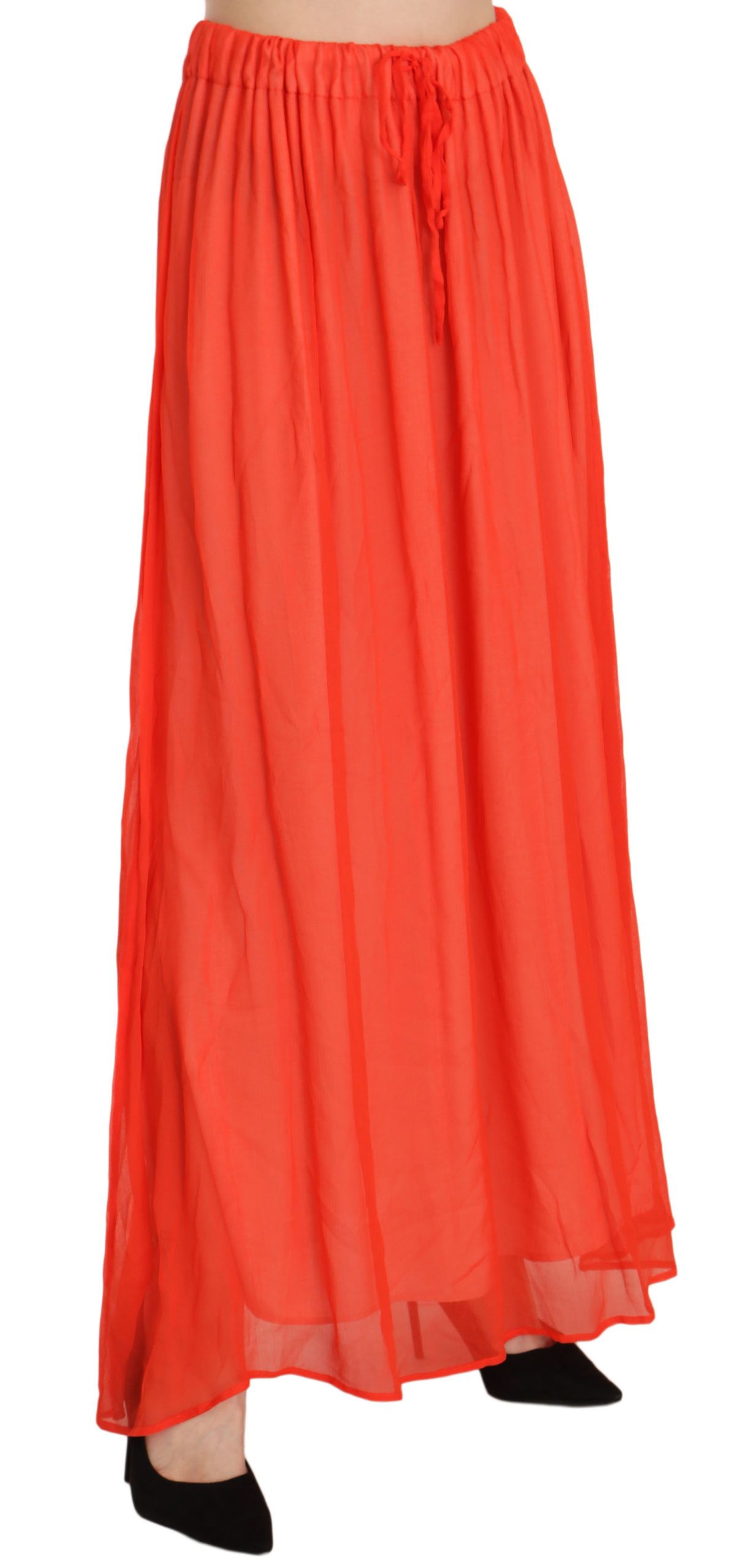 Jucca Orange Crepe Pleated Trapeze Viscose Maxi Skirt