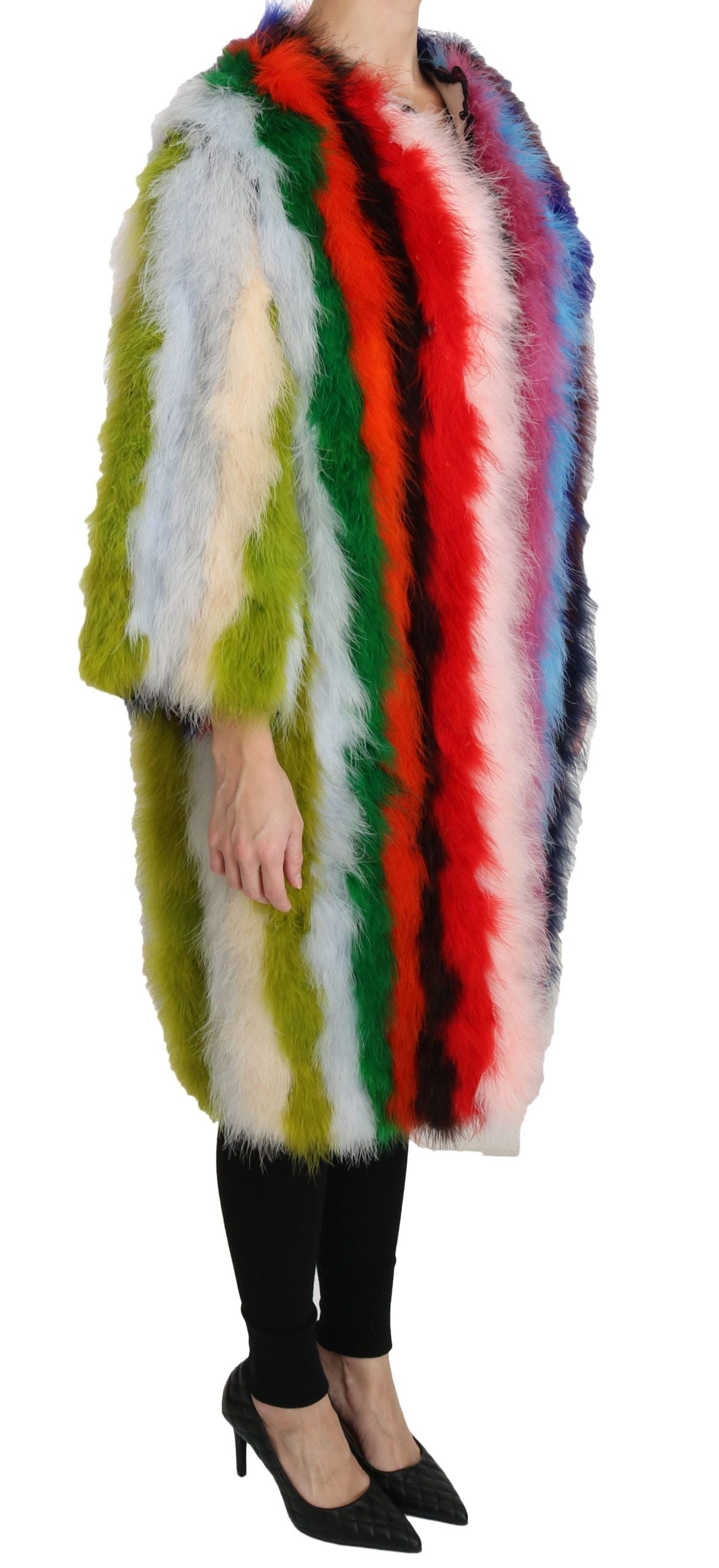 Dolce & Gabbana Multicolor Turkey Feather Cape Fur Coat