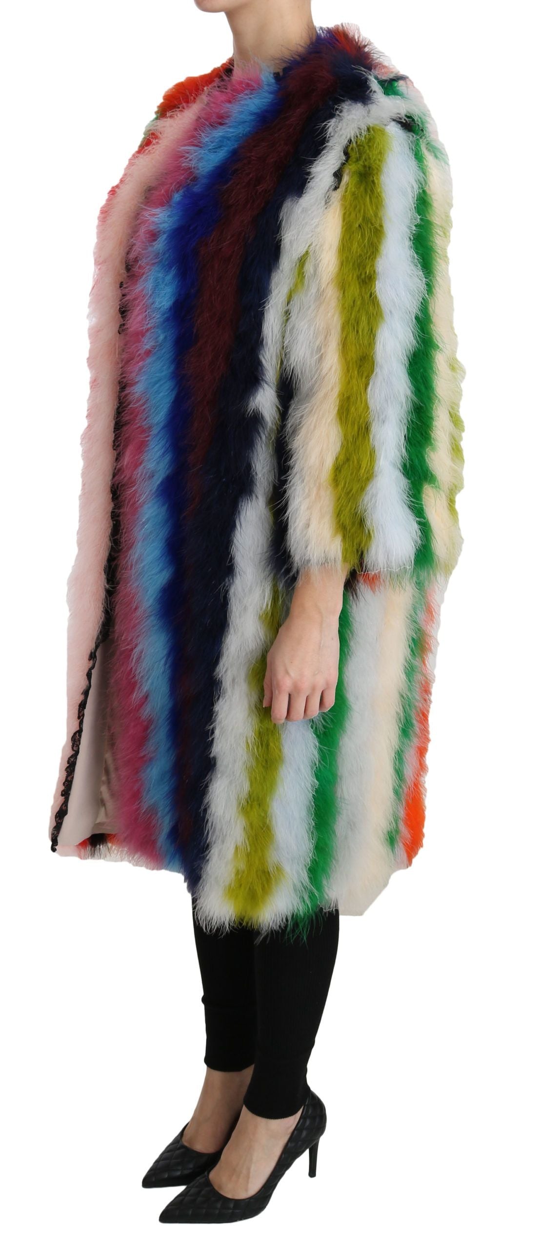 Dolce & Gabbana Multicolor Turkey Feather Cape Fur Coat