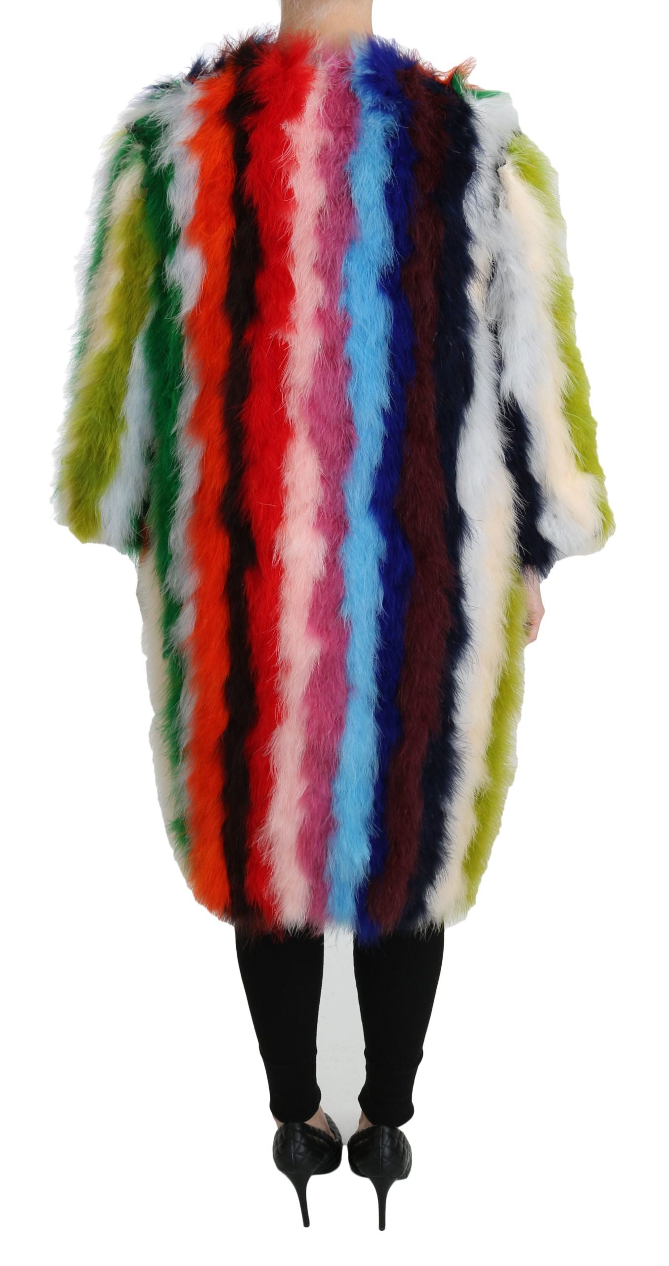 Dolce & Gabbana Multicolor Turkey Feather Cape Fur Coat