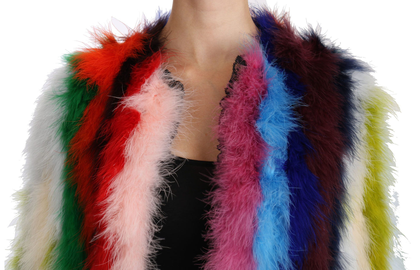 Dolce & Gabbana Multicolor Turkey Feather Cape Fur Coat