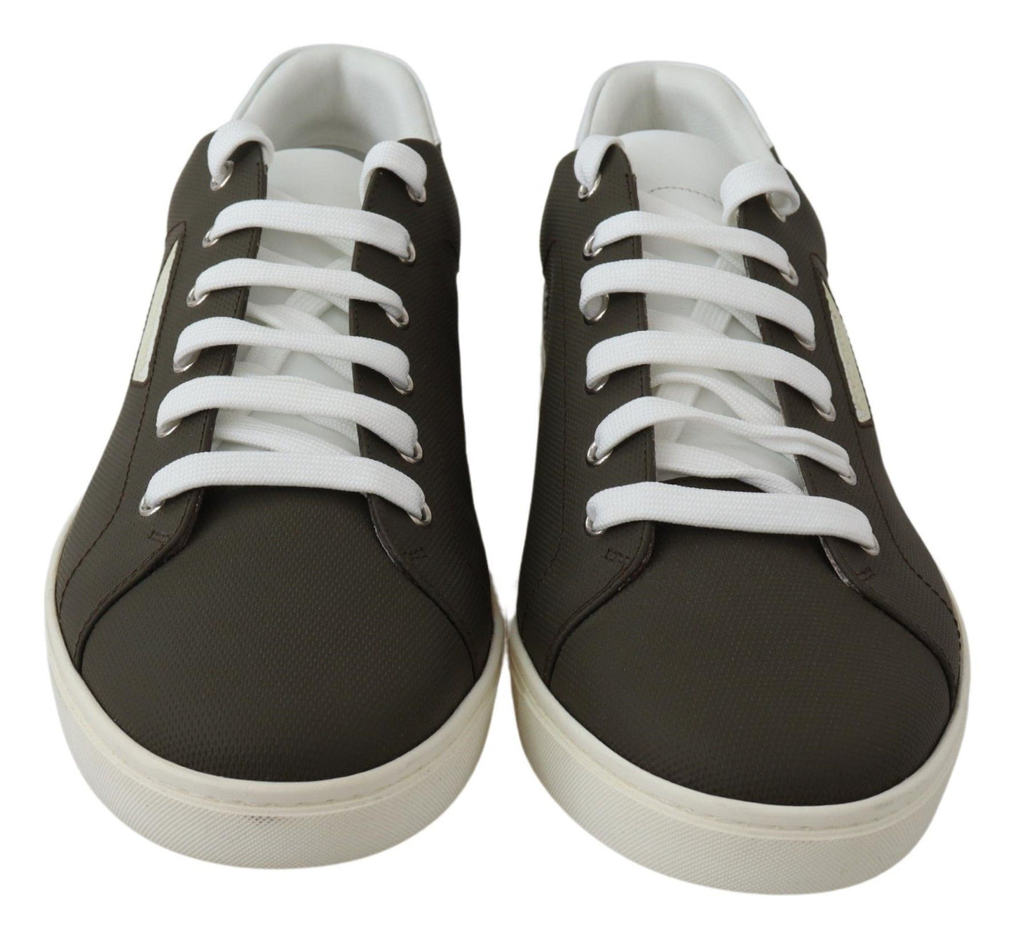 Dolce & Gabbana White Green Leather Low Top Sneakers Shoes