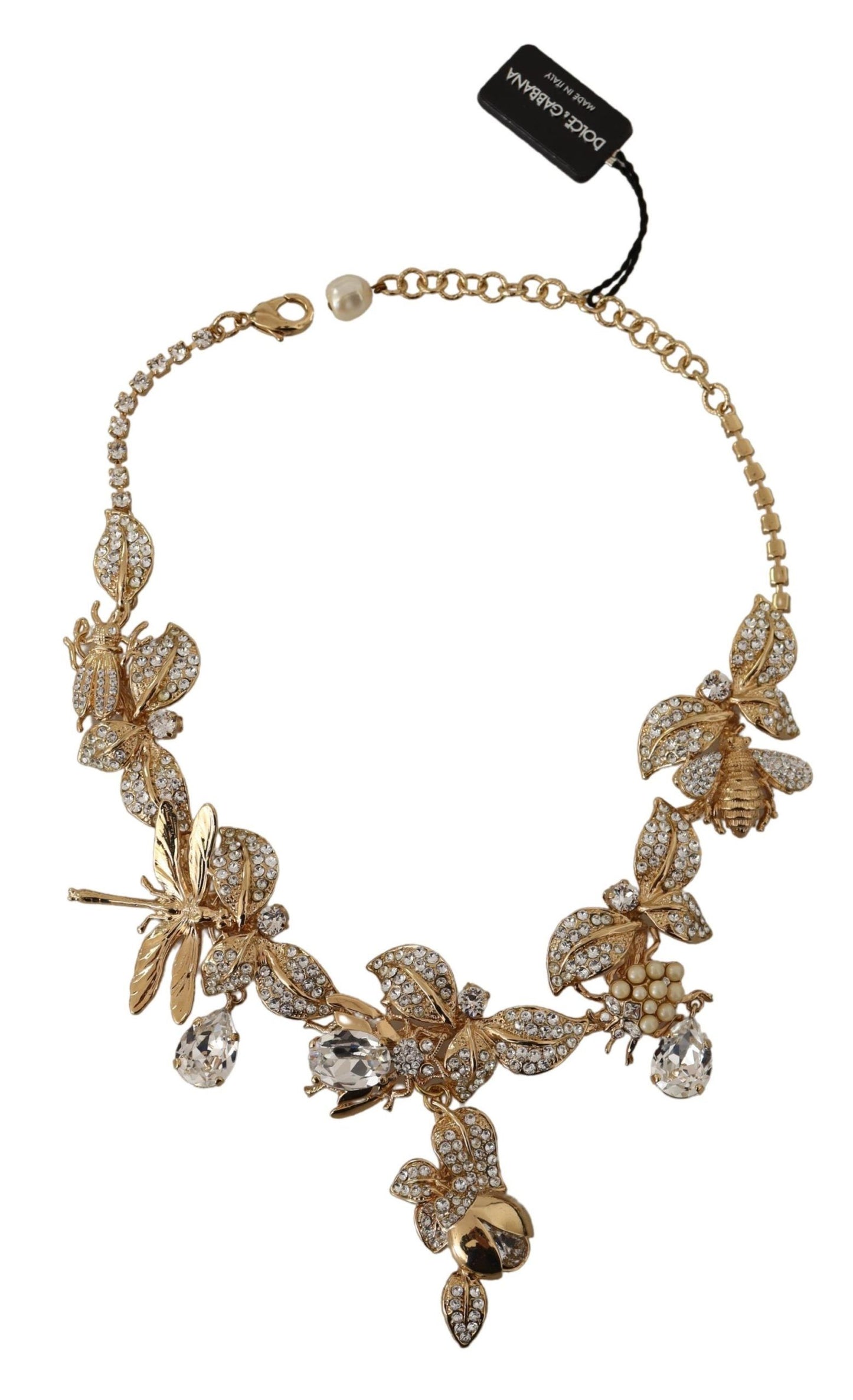 Dolce & Gabbana Gold Brass Floral Sicily Crystal Statement Necklace