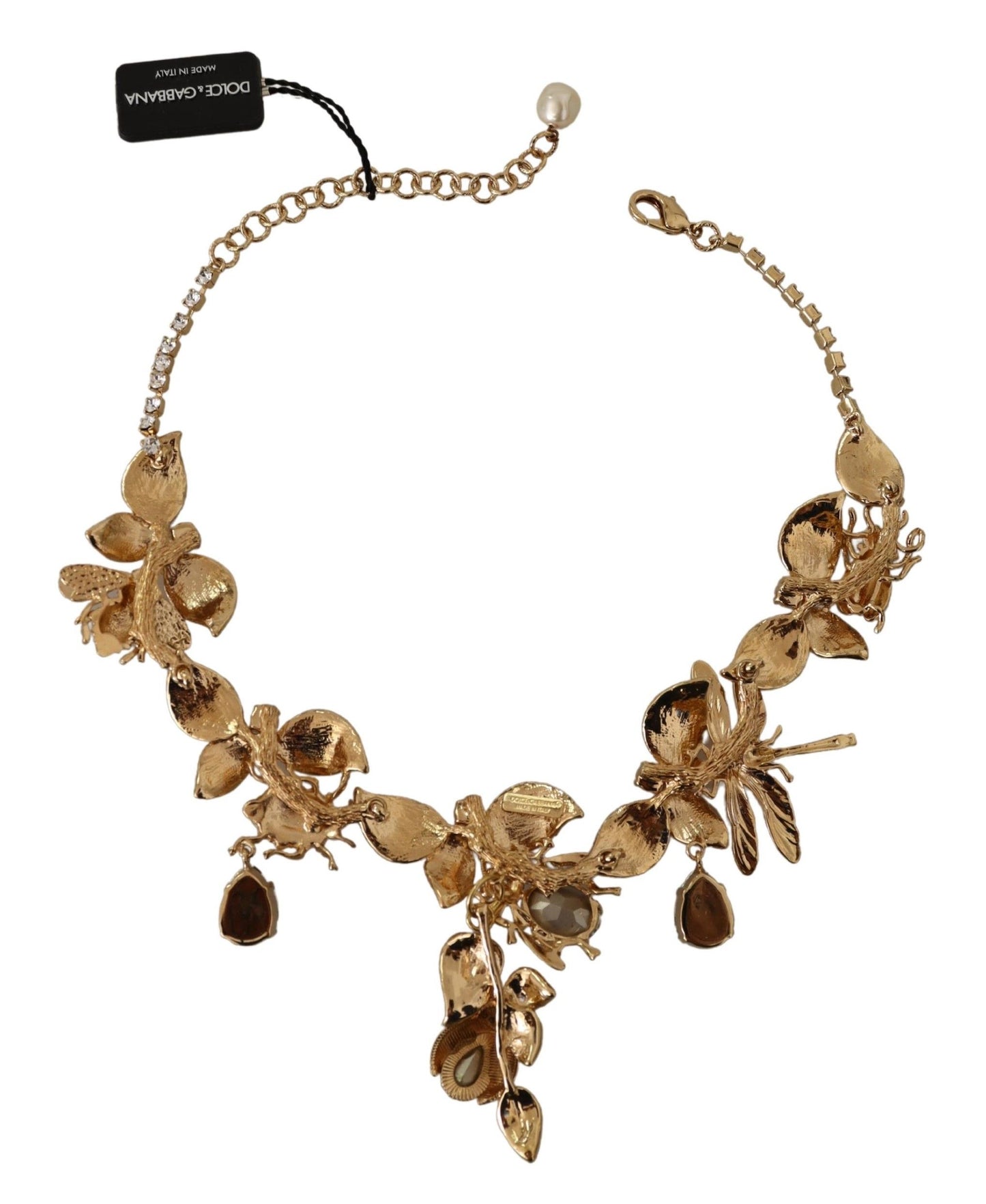 Dolce & Gabbana Gold Brass Floral Sicily Crystal Statement Necklace