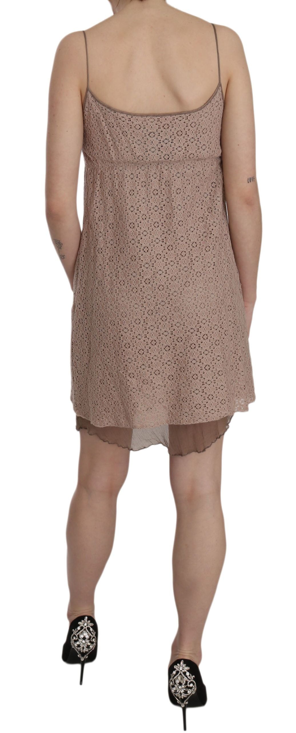 PINK MEMORIES Beige Spaghetti Strap A-line Mini Cotton Dress