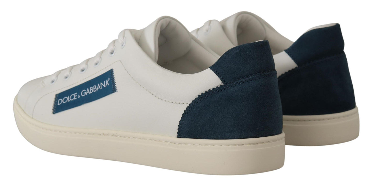 Dolce & Gabbana White Blue Leather Low Top Sneakers