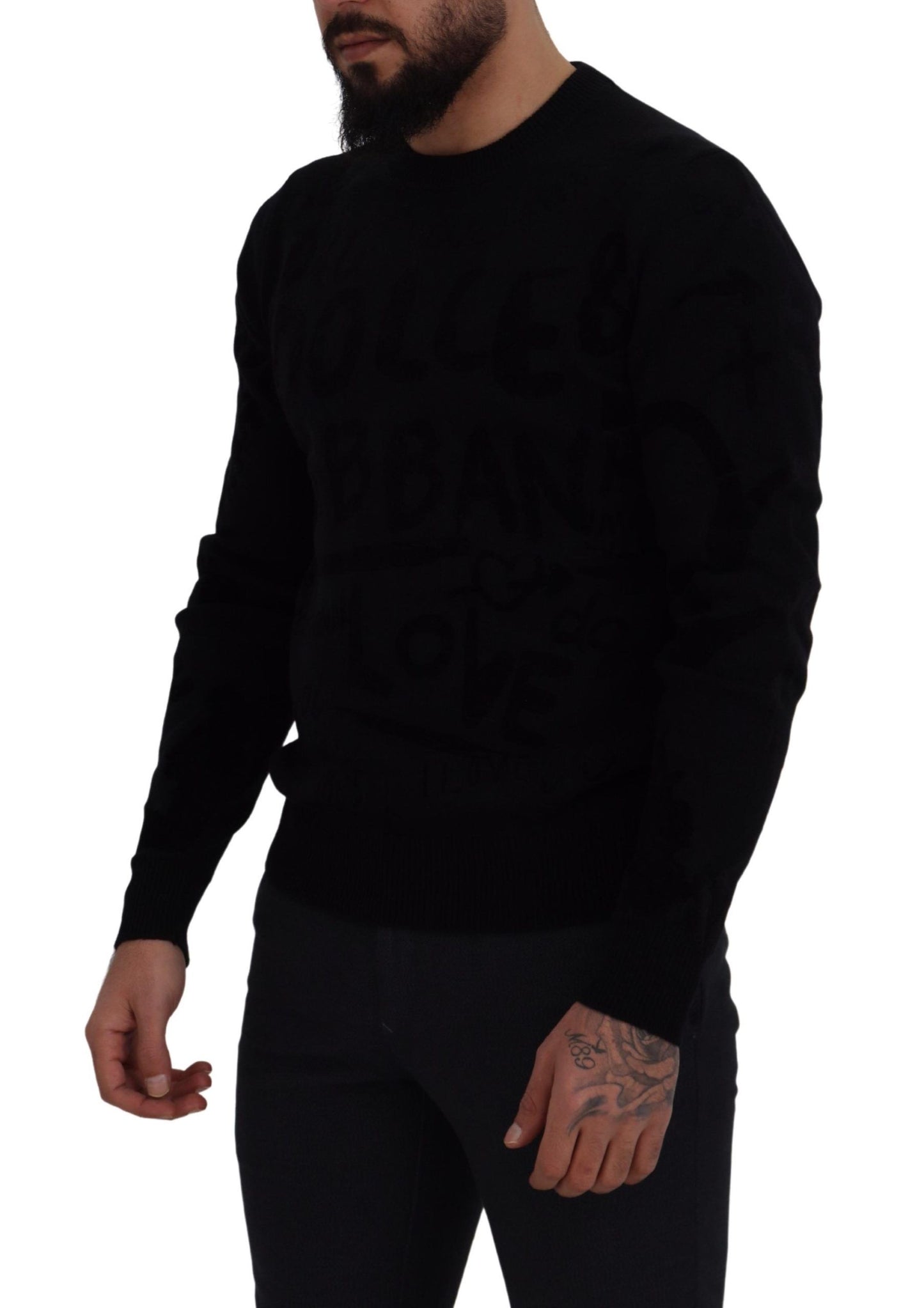 Dolce & Gabbana Black Wool Logo Pattern Crewneck Pullover Sweater