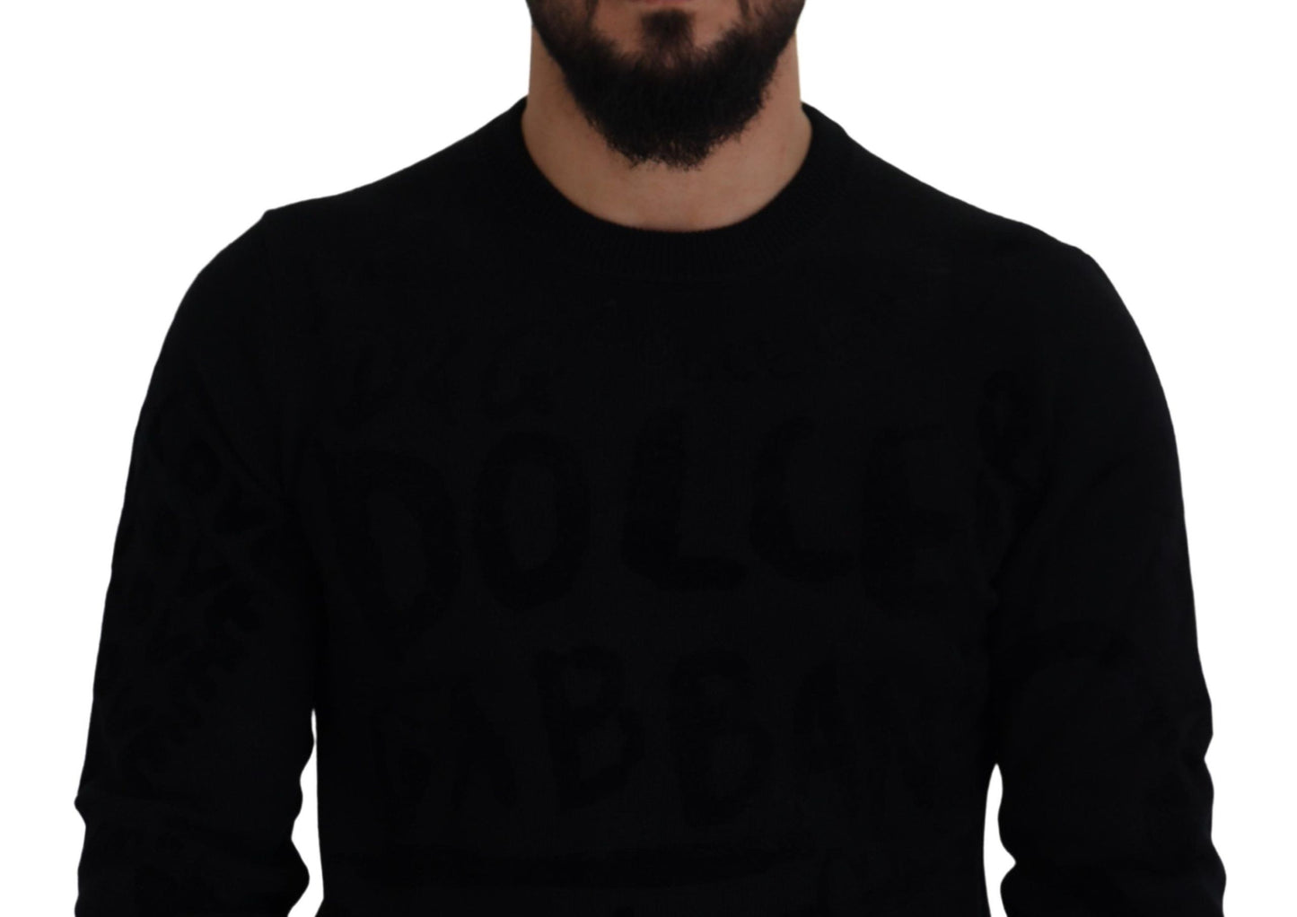 Dolce & Gabbana Black Wool Logo Pattern Crewneck Pullover Sweater