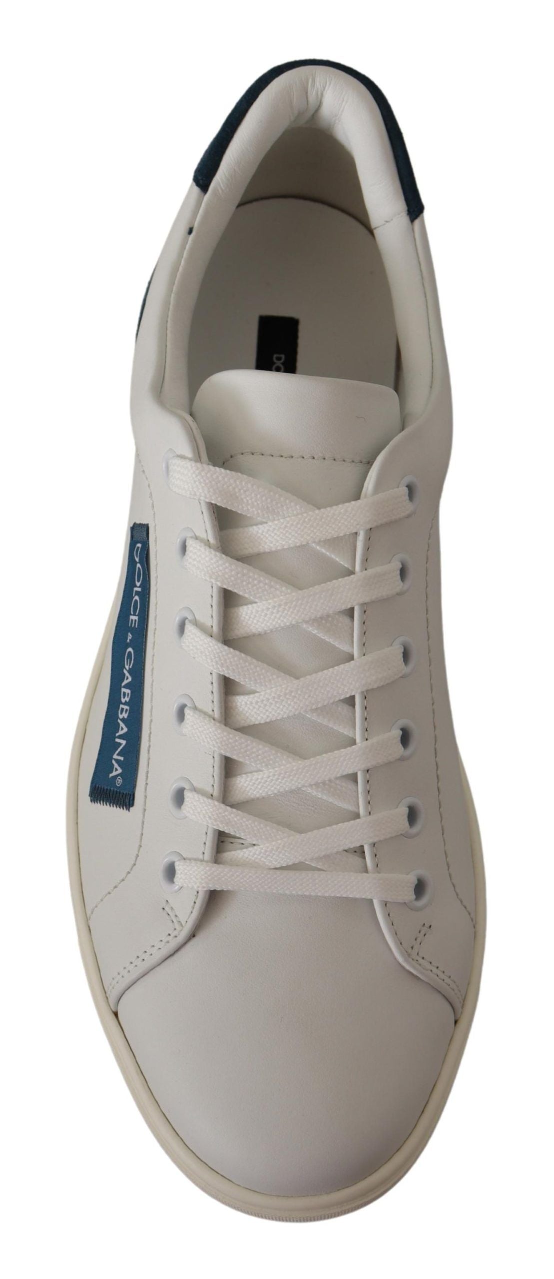 Dolce & Gabbana White Blue Leather Low Top Sneakers