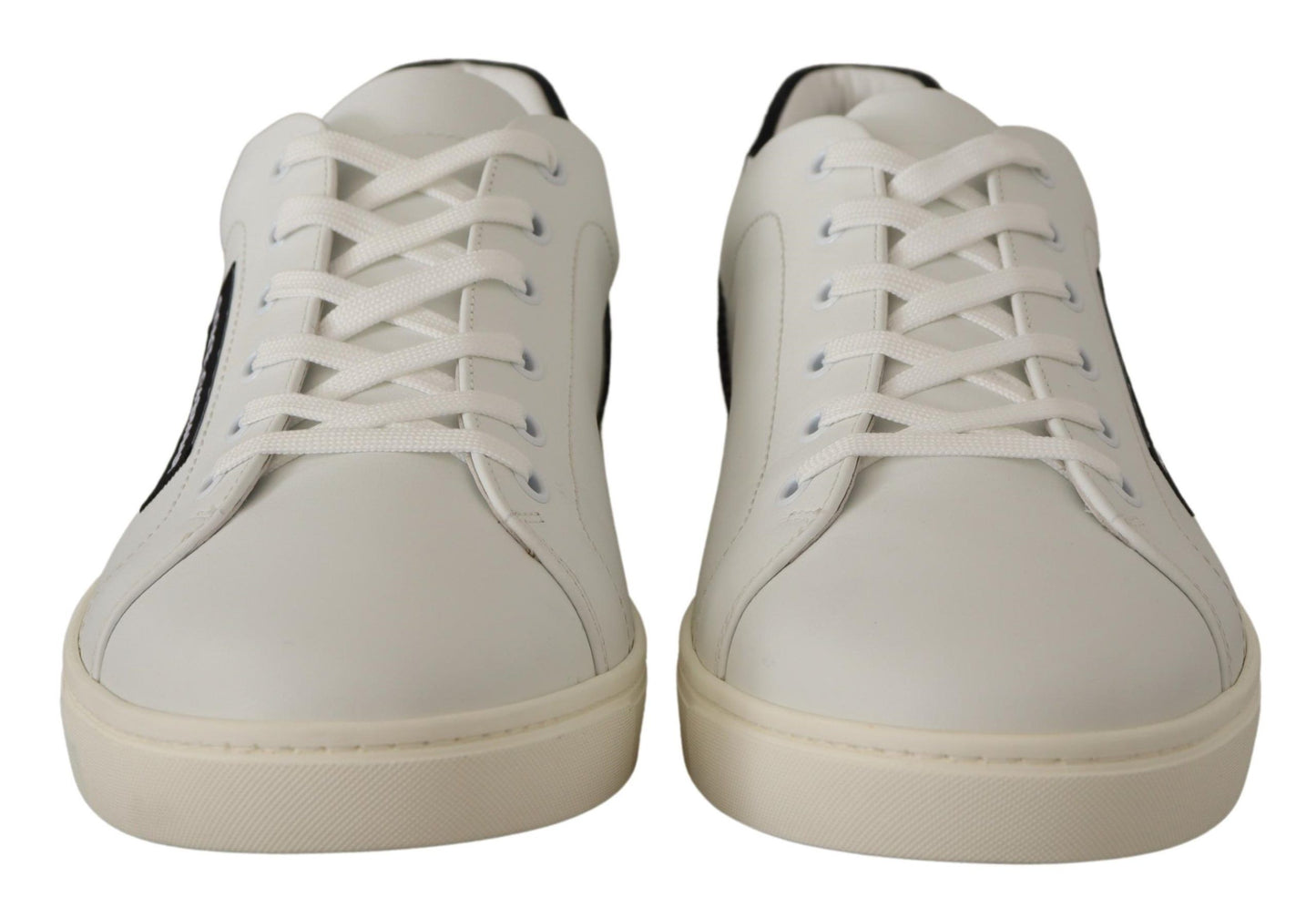 Dolce & Gabbana White Black Leather Low Shoes Sneakers