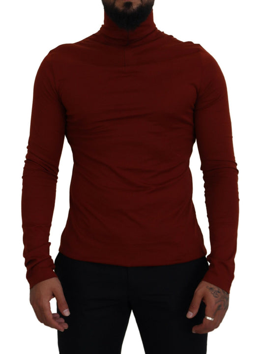 Dolce & Gabbana Maroon Cotton Turtle Neck Zip Sweater