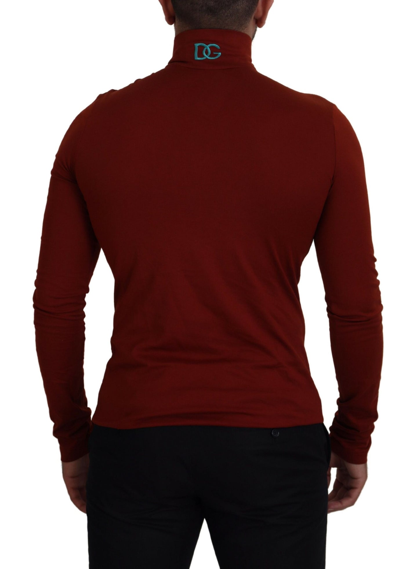 Dolce & Gabbana Maroon Cotton Turtle Neck Zip Sweater