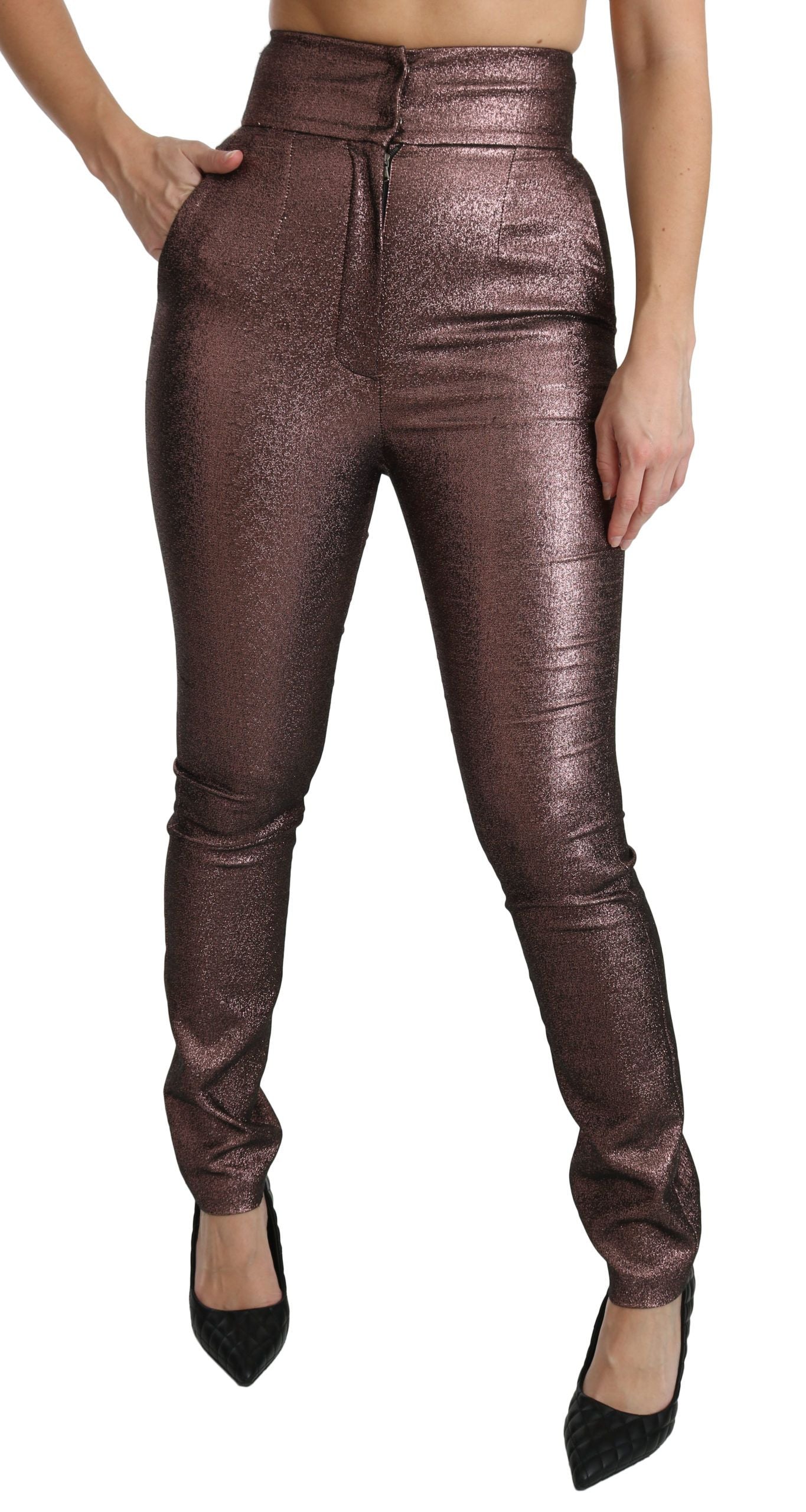 Dolce & Gabbana Purple Metallic High Waist Skinny Cotton Pants